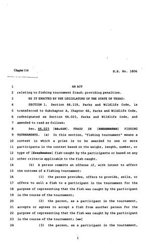 Primary view of object titled '82nd Texas Legislature, Regular Session, House Bill 1806, Chapter 114'.