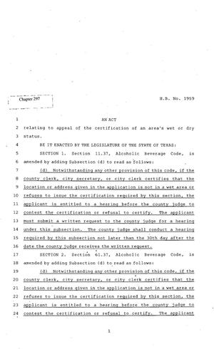 Primary view of object titled '82nd Texas Legislature, Regular Session, House Bill 1959, Chapter 297'.