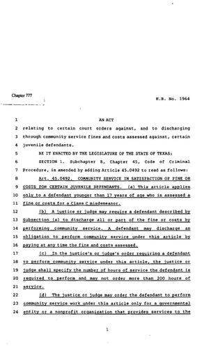 Primary view of object titled '82nd Texas Legislature, Regular Session, House Bill 1964, Chapter 777'.