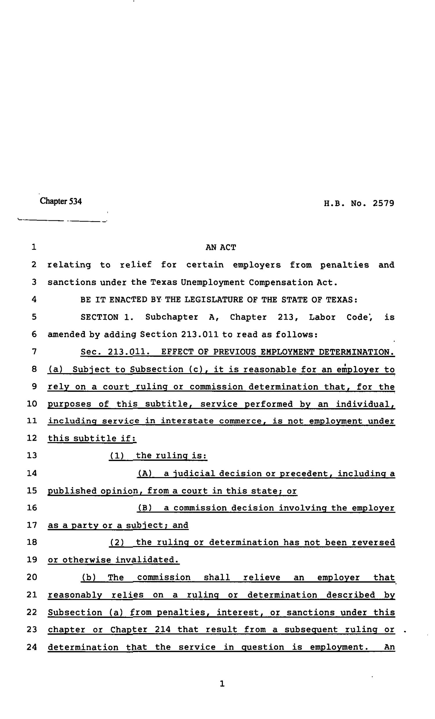 82nd Texas Legislature, Regular Session, House Bill 2579, Chapter 534
                                                
                                                    [Sequence #]: 1 of 3
                                                
