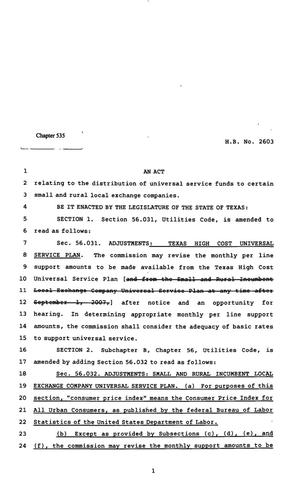Primary view of object titled '82nd Texas Legislature, Regular Session, House Bill 2603, Chapter 535'.