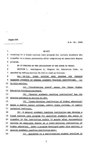 Primary view of object titled '82nd Texas Legislature, Regular Session, House Bill 2999, Chapter 1036'.