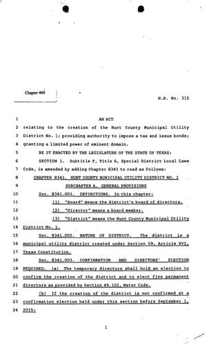 Primary view of object titled '82nd Texas Legislature, Regular Session, House Bill 315, Chapter 469'.