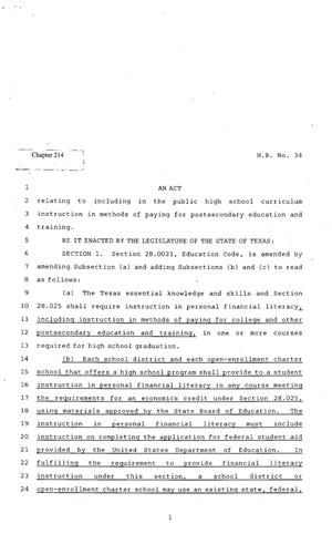 Primary view of object titled '82nd Texas Legislature, Regular Session, House Bill 34, Chapter 214'.