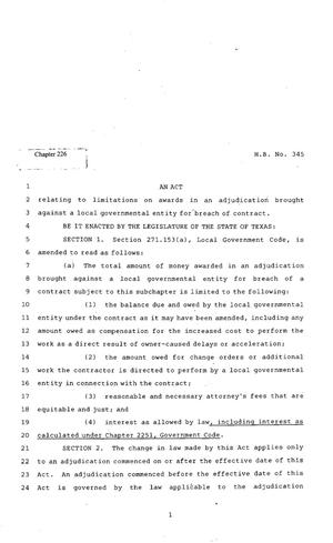 Primary view of object titled '82nd Texas Legislature, Regular Session, House Bill 345, Chapter 226'.