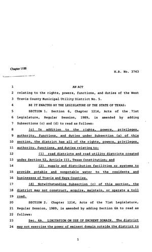 Primary view of object titled '82nd Texas Legislature, Regular Session, House Bill 3743, Chapter 1188'.