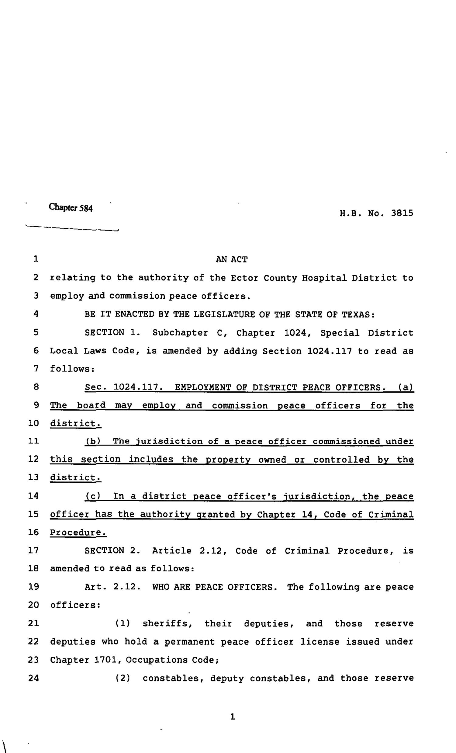82nd Texas Legislature, Regular Session, House Bill 3815, Chapter 584
                                                
                                                    [Sequence #]: 1 of 6
                                                