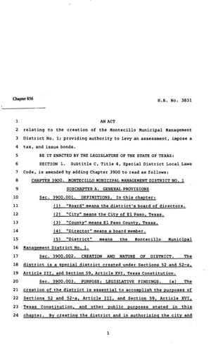 Primary view of object titled '82nd Texas Legislature, Regular Session, House Bill 3831, Chapter 856'.