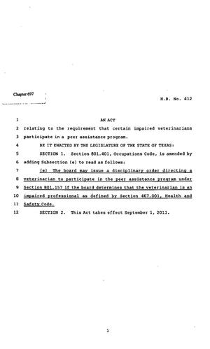 Primary view of object titled '82nd Texas Legislature, Regular Session, House Bill 412, Chapter 697'.