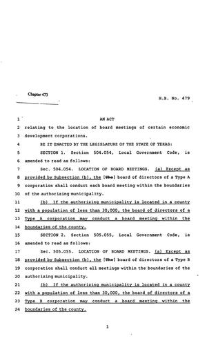 Primary view of object titled '82nd Texas Legislature, Regular Session, House Bill 479, Chapter 473'.