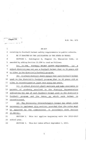 Primary view of object titled '82nd Texas Legislature, Regular Session, House Bill 675, Chapter 239'.
