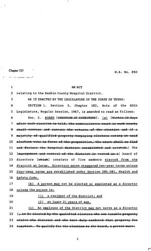 Primary view of object titled '82nd Texas Legislature, Regular Session, House Bill 850, Chapter 727'.