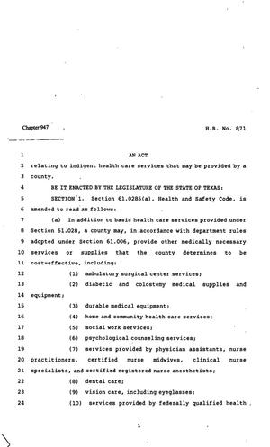 Primary view of object titled '82nd Texas Legislature, Regular Session, House Bill 871, Chapter 947'.