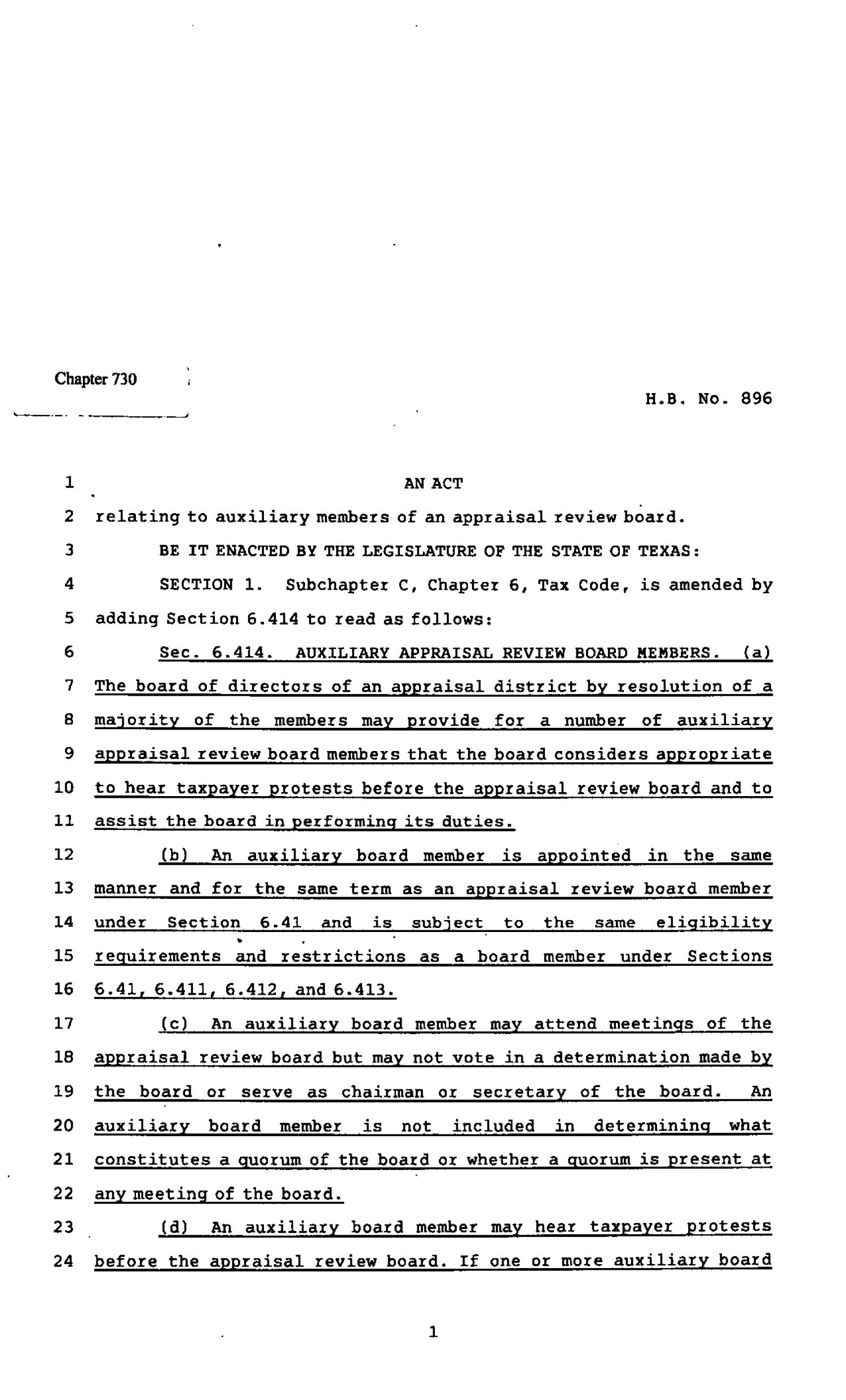 82nd Texas Legislature, Regular Session, House Bill 896, Chapter 730
                                                
                                                    [Sequence #]: 1 of 4
                                                