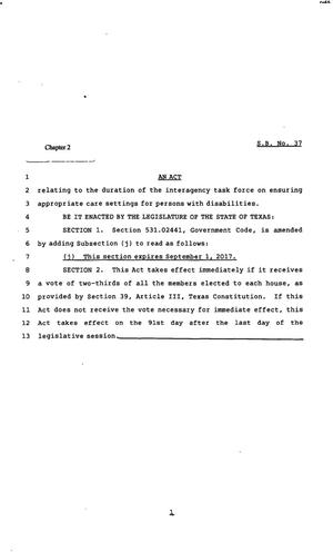 Primary view of object titled '82nd Texas Legislature, Regular Session, Senate Bill 37, Chapter 2'.