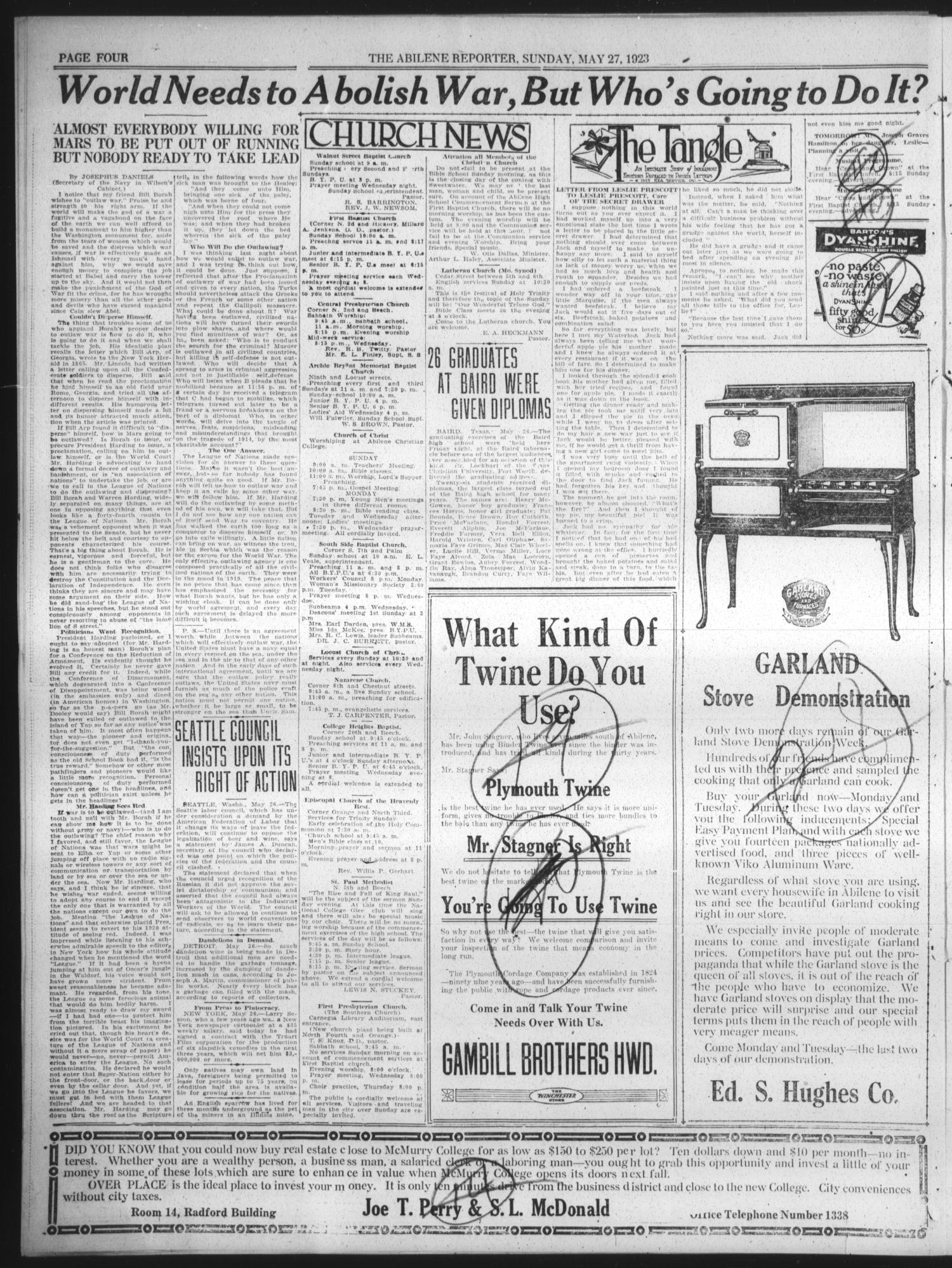The Abilene Daily Reporter (Abilene, Tex.), Vol. 24, No. 325, Ed. 1 Sunday, May 27, 1923
                                                
                                                    [Sequence #]: 4 of 20
                                                