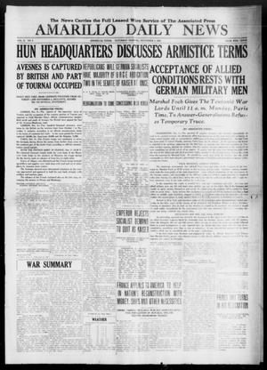 Primary view of object titled 'Amarillo Daily News (Amarillo, Tex.), Vol. 10, No. 6, Ed. 1 Saturday, November 9, 1918'.
