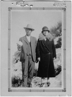 Primary view of object titled '[Sallie and Joe Griffin in the Snow]'.