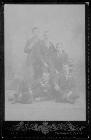 Primary view of object titled '[Five young men wearing three-piece suits.]'.