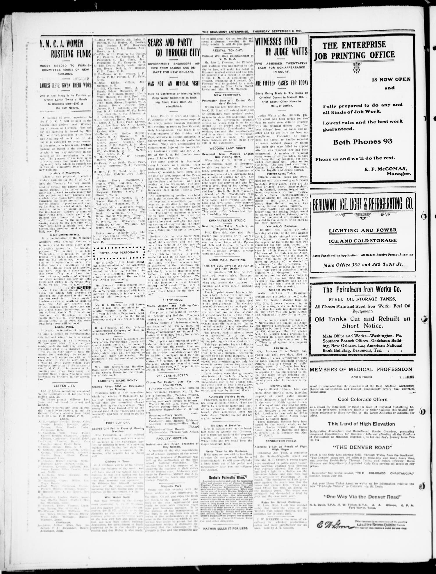 The Beaumont Enterprise (Beaumont, Tex.), Vol. 8, No. 140, Ed. 1 Thursday, September 8, 1904
                                                
                                                    [Sequence #]: 2 of 8
                                                