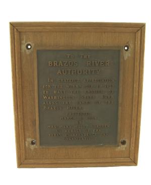 Primary view of object titled '[Plaque to the Brazos River Authority]'.