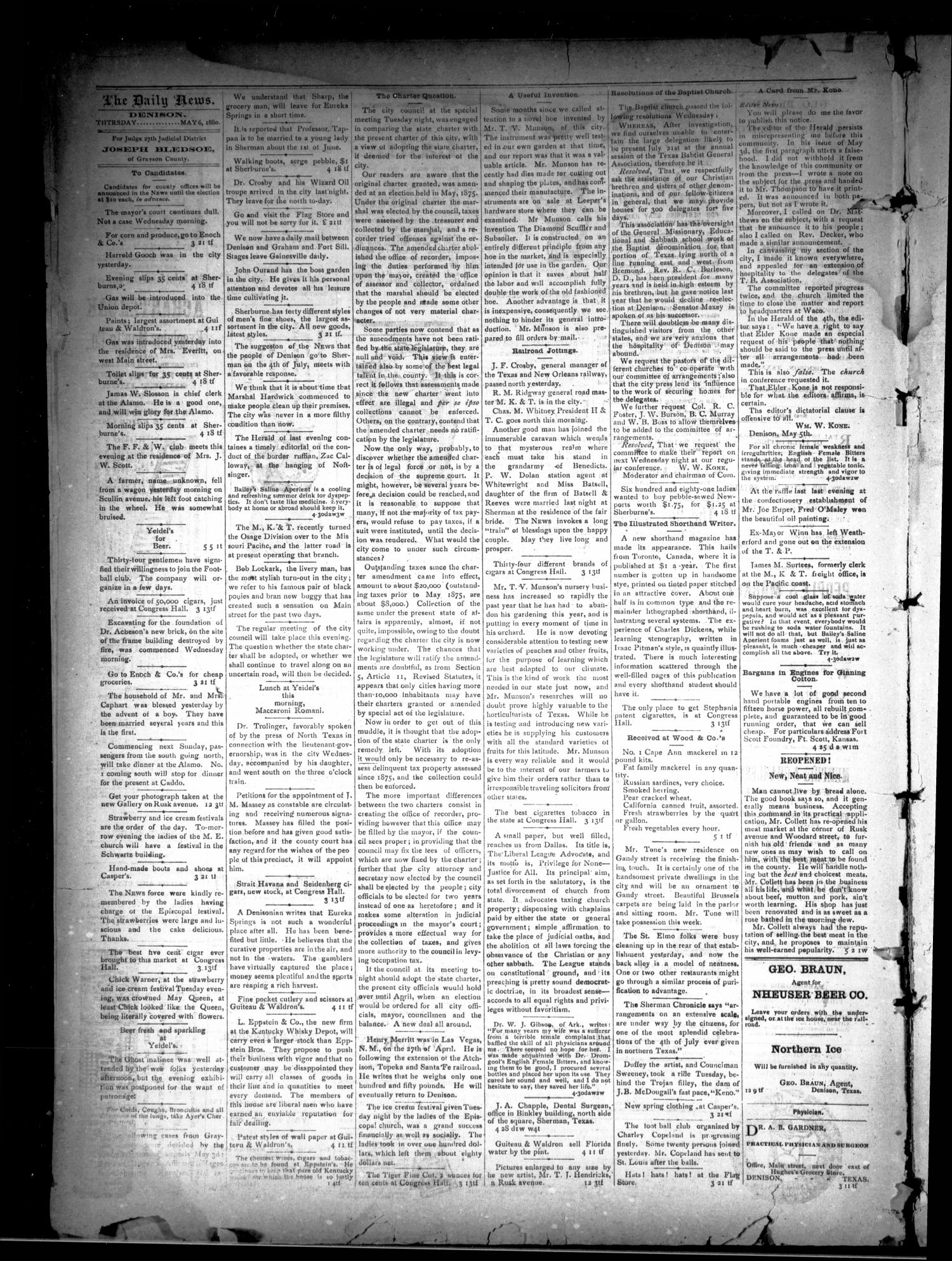 Denison Daily News. (Denison, Tex.), Vol. 8, No. 63, Ed. 1 Thursday, May 6, 1880
                                                
                                                    [Sequence #]: 4 of 4
                                                
