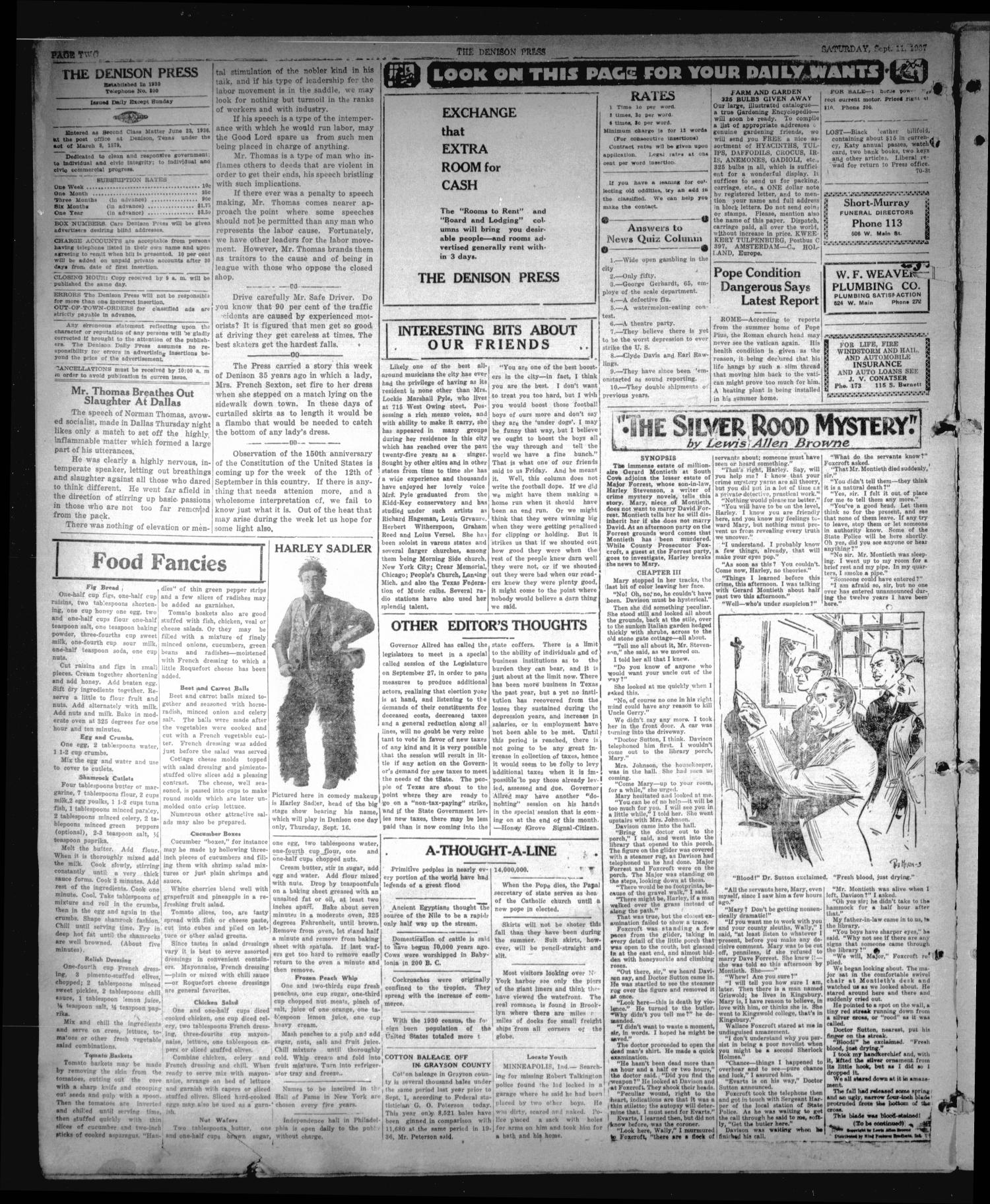 The Denison Press (Denison, Tex.), Vol. 4, No. 70, Ed. 1 Saturday, September 11, 1937
                                                
                                                    [Sequence #]: 2 of 4
                                                