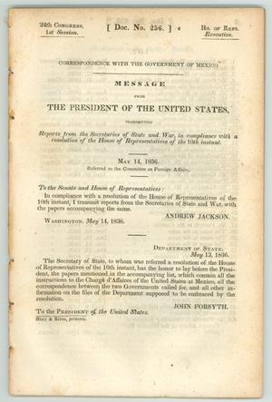 Primary view of "Message from the President of the United States, Transmitting Reports from the Secretaries of State and War, in compliance with a resolution of the House of Representatives of the 10th instant."