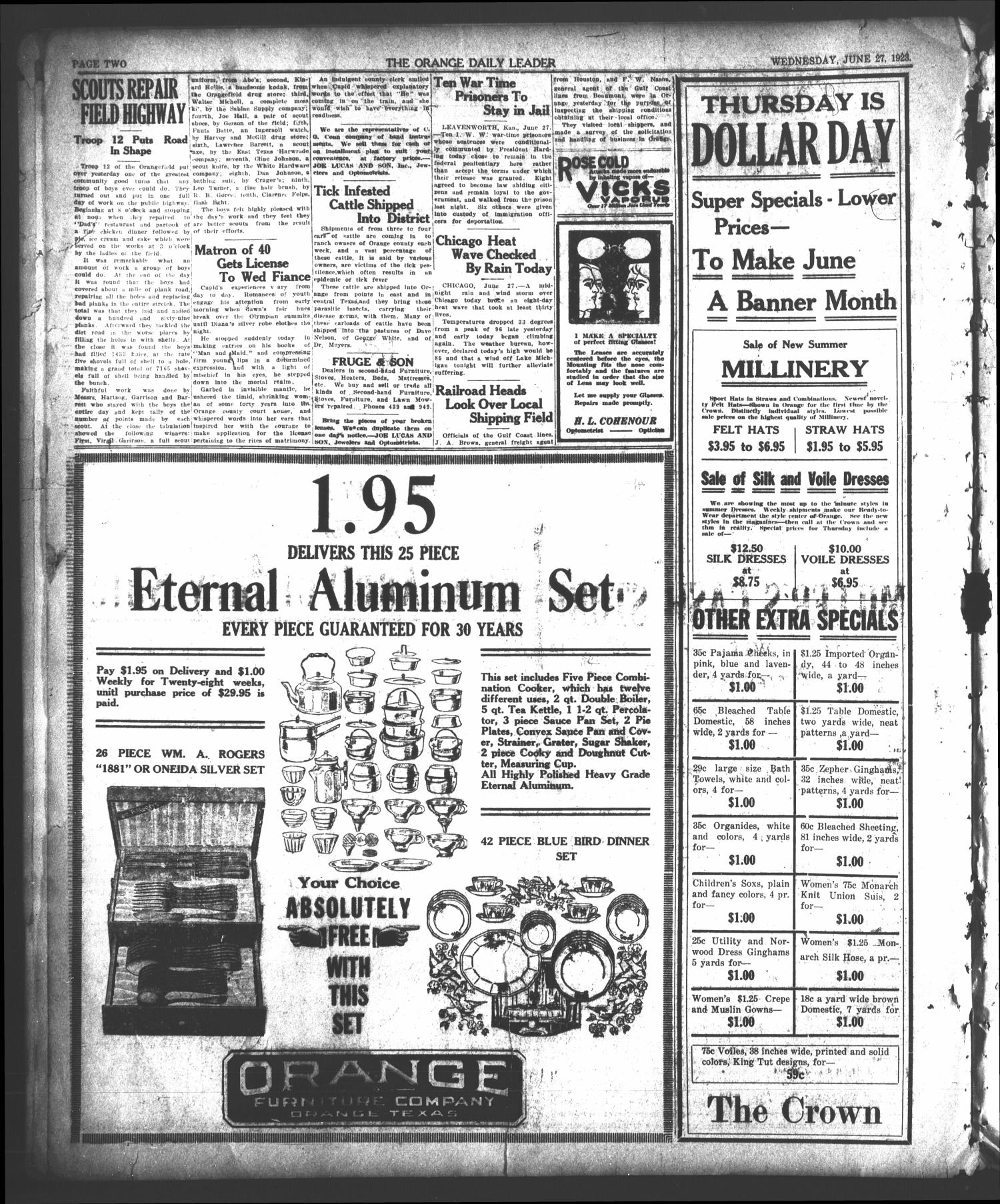 The Orange Daily Leader (Orange, Tex.), Vol. 9, No. 152, Ed. 1 Wednesday, June 27, 1923
                                                
                                                    [Sequence #]: 2 of 6
                                                