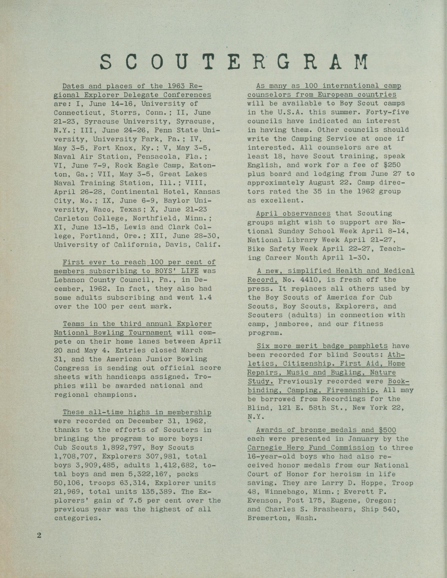 Scouting, Volume 51, Number 4, April 1963
                                                
                                                    2
                                                