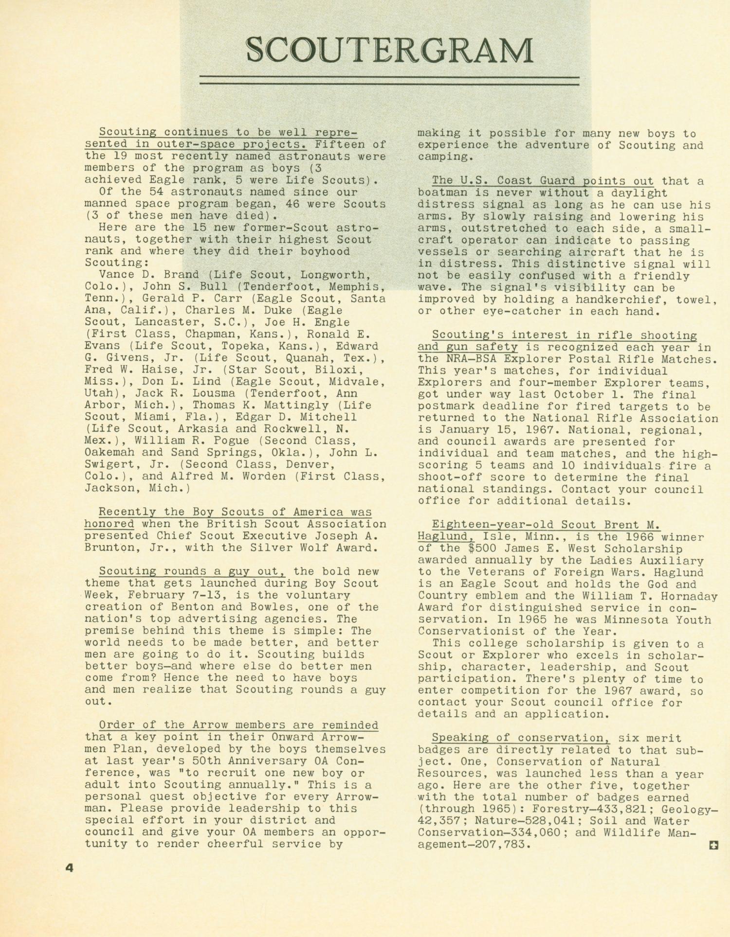 Scouting, Volume 54, Number 10, December 1966
                                                
                                                    4
                                                