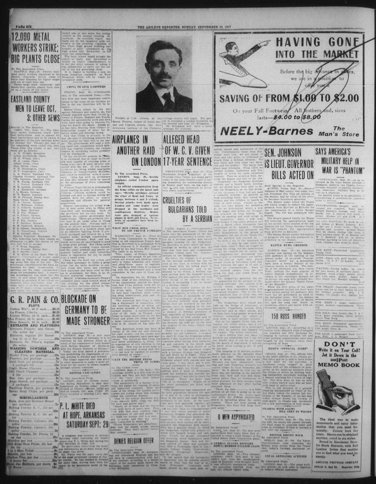 The Abilene Daily Reporter (Abilene, Tex.), Vol. 8, No. 169, Ed. 1 Sunday, September 30, 1917
                                                
                                                    [Sequence #]: 5 of 21
                                                