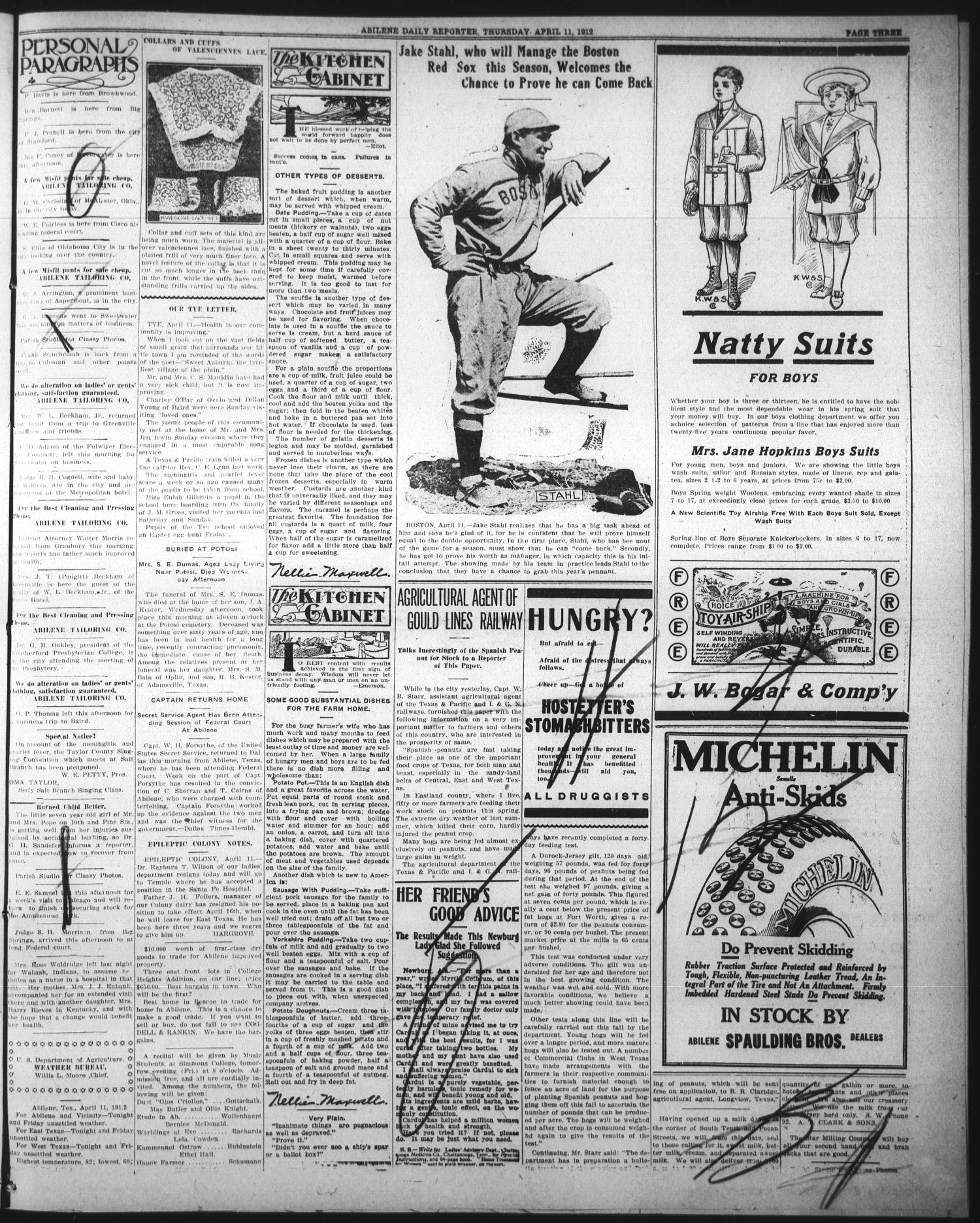 The Abilene Daily Reporter (Abilene, Tex.), Vol. 14, No. 188, Ed. 1 Thursday, April 11, 1912
                                                
                                                    [Sequence #]: 3 of 8
                                                