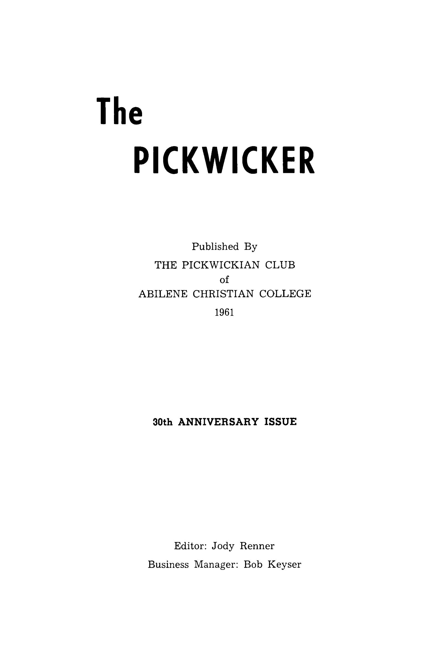 The Pickwicker, 1961
                                                
                                                    Title Page
                                                