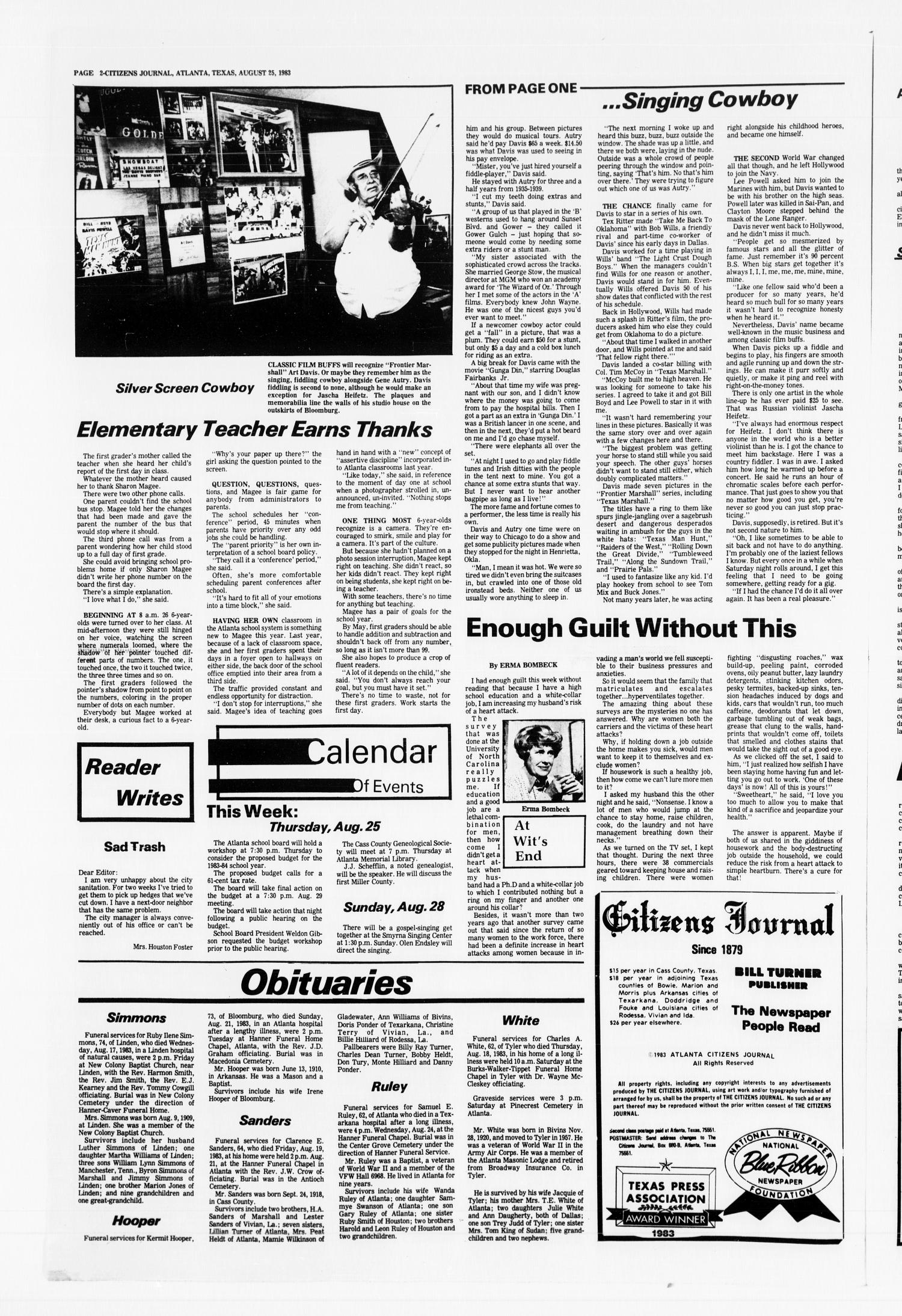 Citizens Journal (Atlanta, Tex.), Vol. 105, No. 44, Ed. 1 Thursday, August 25, 1983
                                                
                                                    [Sequence #]: 2 of 4
                                                