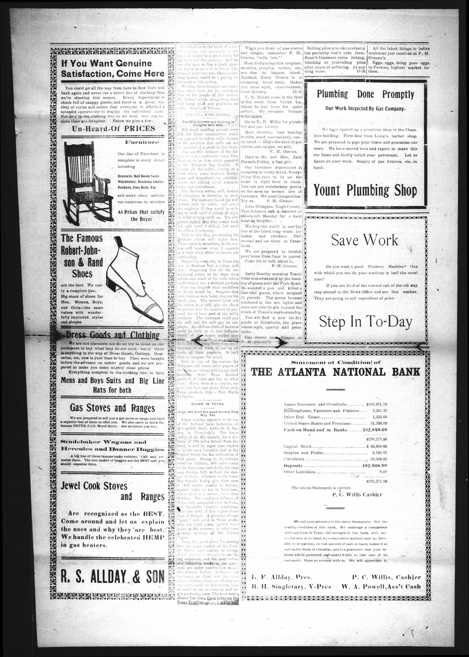 The Atlanta News. (Atlanta, Tex.), Vol. 10, No. 14, Ed. 1 Thursday, November 18, 1909
                                                
                                                    [Sequence #]: 3 of 10
                                                