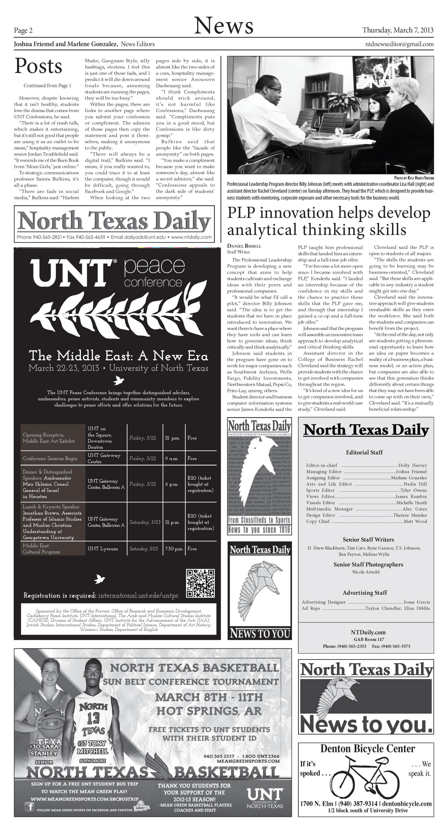 North Texas Daily (Denton, Tex.), Vol. 100, No. 24, Ed. 1 Thursday, March 7, 2013
                                                
                                                    [Sequence #]: 2 of 6
                                                