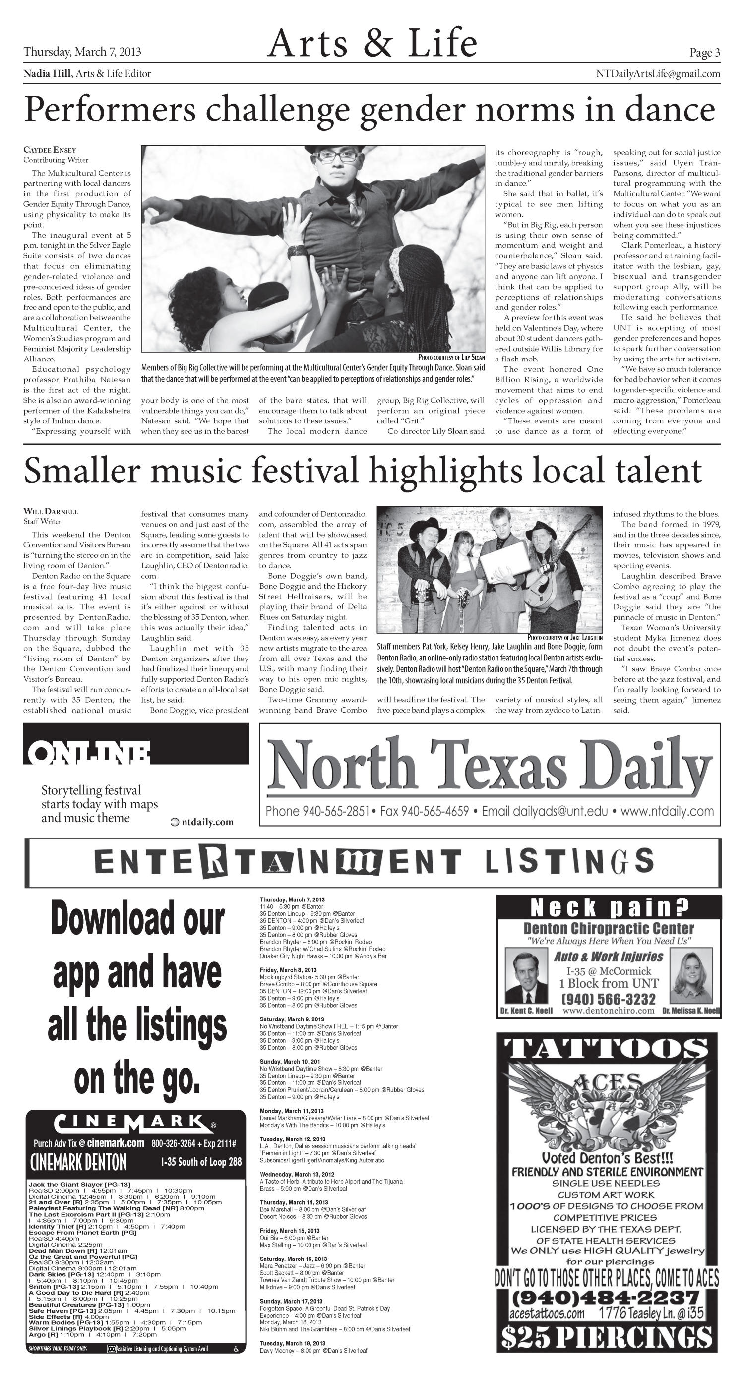 North Texas Daily (Denton, Tex.), Vol. 100, No. 24, Ed. 1 Thursday, March 7, 2013
                                                
                                                    [Sequence #]: 3 of 6
                                                