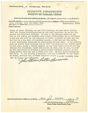 Primary view of object titled '[Voluntary Statement by John Stevens R. Lawrence #1]'.