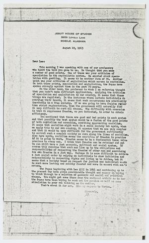 Primary view of object titled '[Letter to Lee Harvey Oswald from E. J. Murret, August 22, 1963]'.