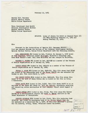 Primary view of object titled '[Report to W. P. Gannaway by Bob K. Carroll, W. S. Biggio, and L. D. Stringfellow, February 12, 1964]'.