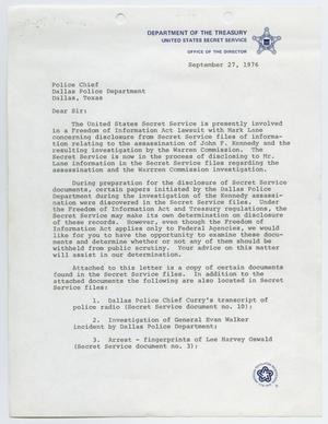 Primary view of object titled '[Letter from David H. Martin to Police Chief - September 27, 1976]'.