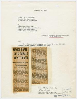 Primary view of object titled '[Report to W. P. Gannaway by W. S. Biggio, December 11, 1963 #1]'.