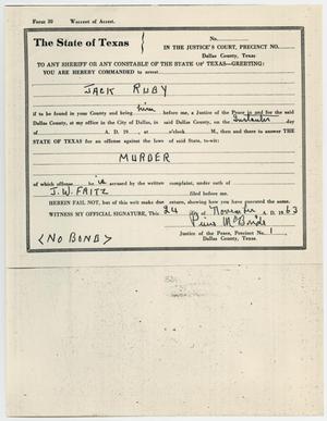 Primary view of object titled '[Warrant of Arrest for Jack Ruby by Pierce McBride, November 24, 1963 #2]'.