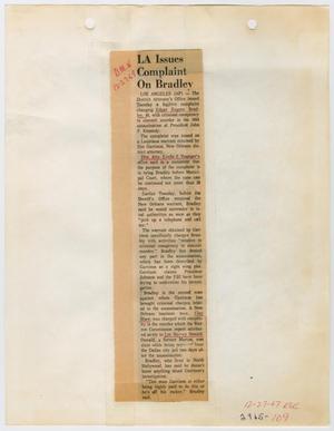 Primary view of object titled '[Newspaper Clipping: LA Issues Complaint on Bradley]'.