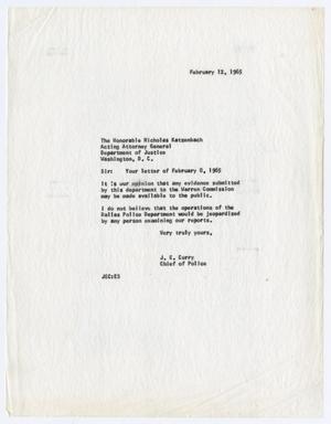Primary view of object titled '[Correspondence Between J. E. Curry and Nicholas Katzenbach]'.