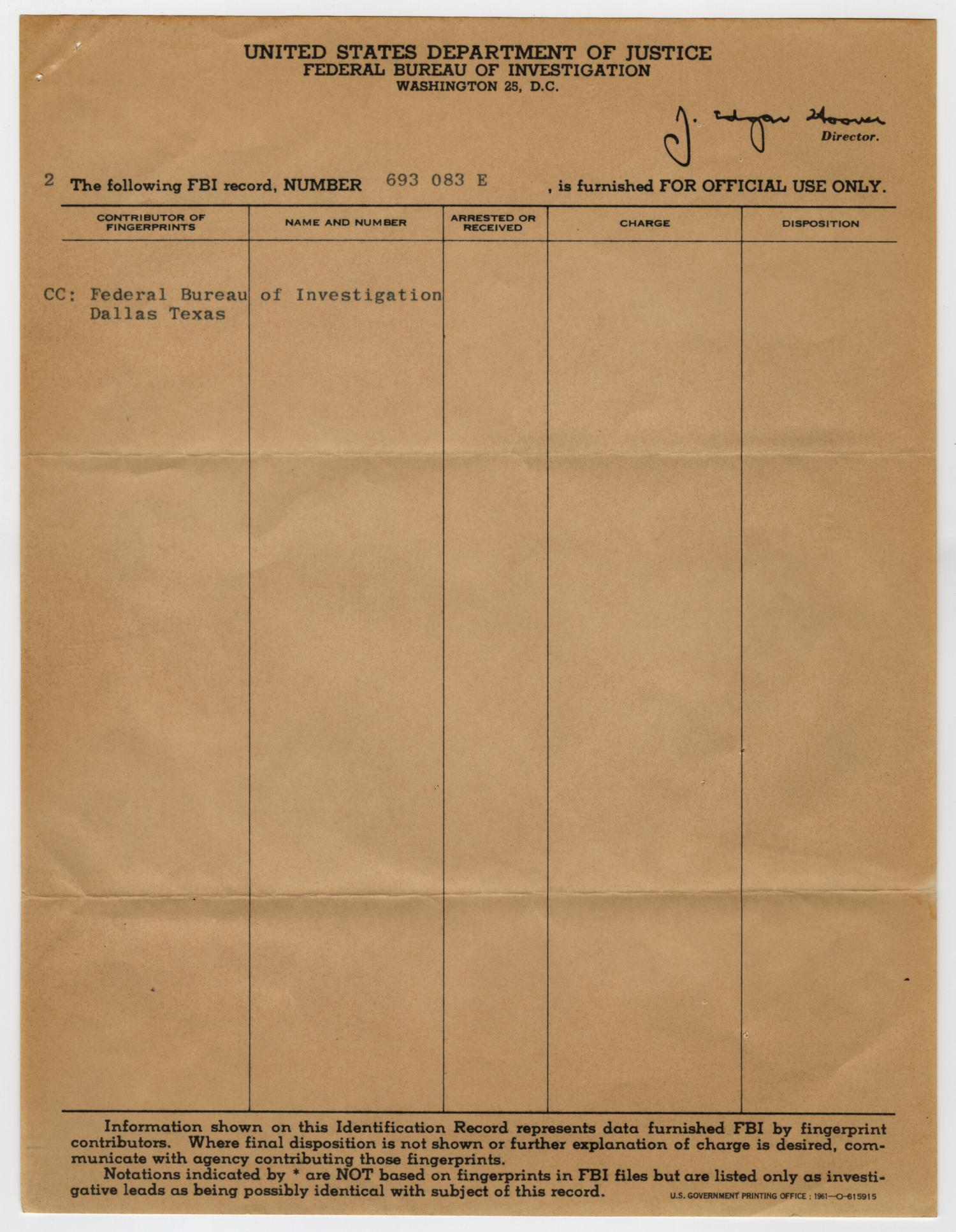 [FBI Fingerprint Record of Jack Ruby]
                                                
                                                    [Sequence #]: 3 of 4
                                                