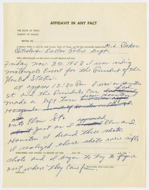 Primary view of object titled '[Affidavit by M. L. Baker]'.