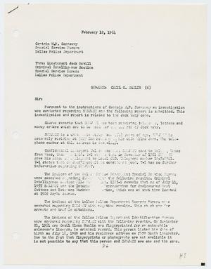 Primary view of object titled '[Report to W. P. Gannaway by Bob K. Carroll, Feburary 12, 1964]'.
