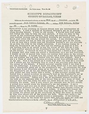Primary view of object titled '[Statement by Hugh William Betzner, Jr., November 22, 1963]'.